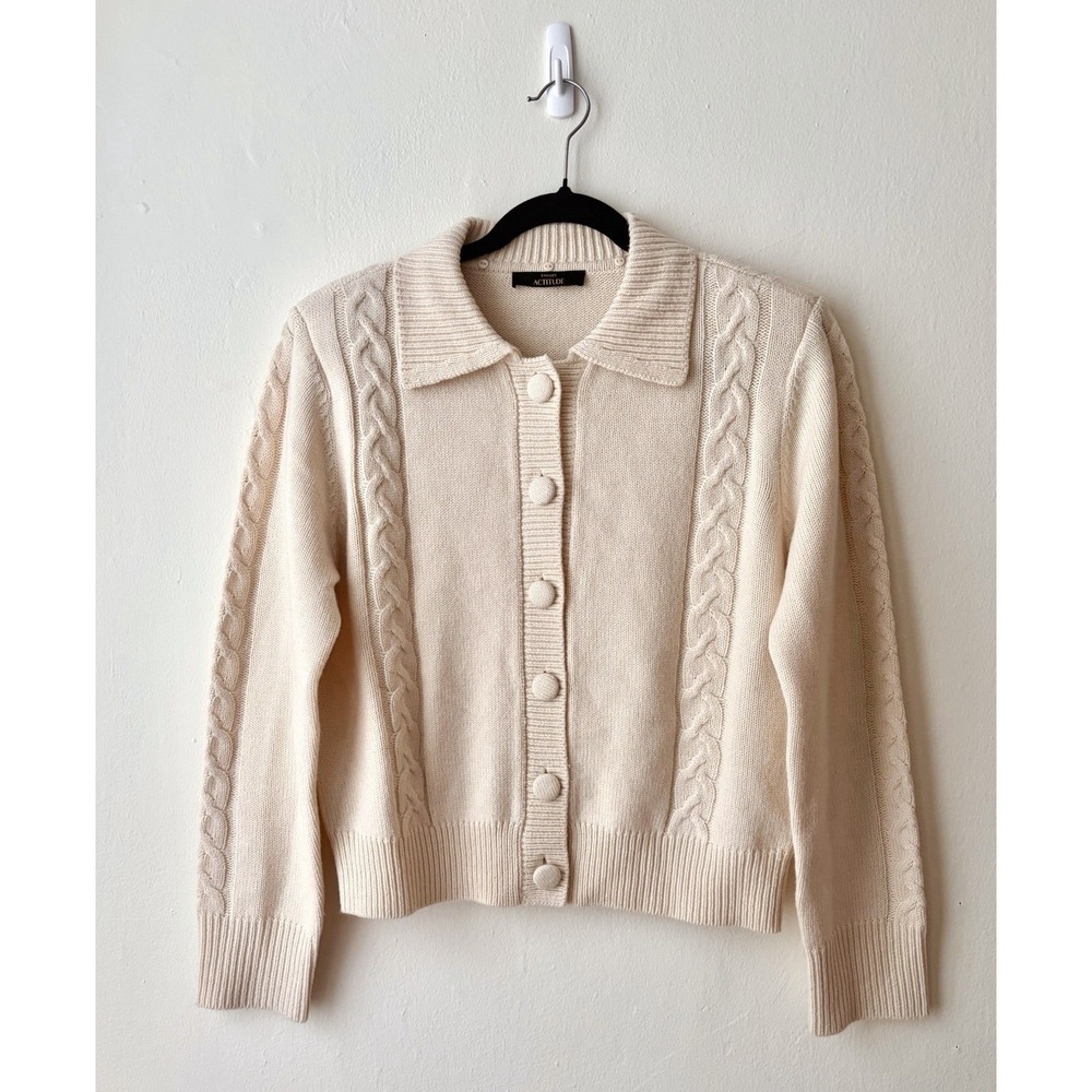 Twinset Wool Cardigan Sweater Ivory Women's Medium - Picture 3 of 8